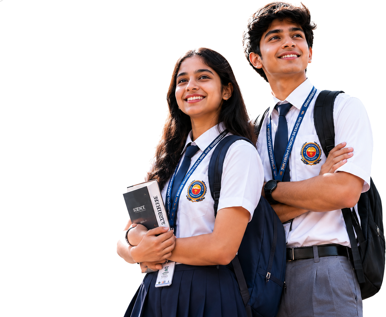 Two Lotus High School students in uniform on campus